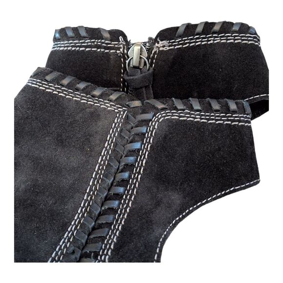 Sofft Leather Whipstitched Peep-Toe Booties Maleigha Black Suede 9.5 Comfort - Picture 15 of 15